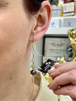 *Серьги Черный Жемчуг Морской д.9,5-10 цв Лимонное арт 2-308061-00-23-747 вес 7,1 г - фото 111546 *Серьги Черный Жемчуг Морской д.9,5-10 цв Лимонное арт 2-308061-00-23-747 вес 7,1 г - фото 111546