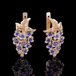 *Серьги Сирень Фианит, Эмаль цв Красное арт. 02-3885-00-404-1110-48-089 (вес 4,29 г) - фото 12448