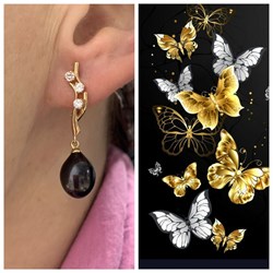 *Серьги д.10-8 Черный Жемчуг цв Красное арт. 25410565-126, (Вес 6,35 г) - фото 128359 *Серьги д.10-8 Черный Жемчуг цв Красное арт. 25410565-126, (Вес 6,35 г) - фото 128359