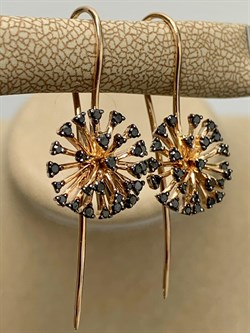 *Серьги Петли Одуванчик Черный Бриллиант цв Красное арт 2-108483-00-48-402 вес 3,89 г - фото 132585