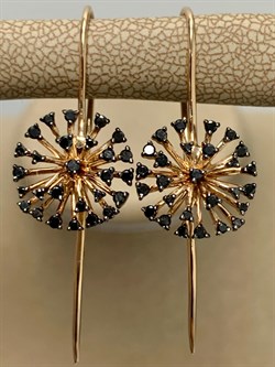 *Серьги Петли Одуванчик Черный Бриллиант цв Красное арт 2-108483-00-48-402 вес 3,89 г - фото 132587