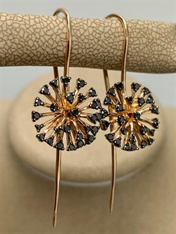 *Серьги Петли Одуванчик Черный Бриллиант цв Красное арт 2-108483-00-48-402 вес 3,89 г - фото 132588