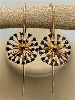 *Серьги Петли Одуванчик Черный Бриллиант цв Красное арт 2-108483-00-48-402 вес 3,89 г - фото 132589