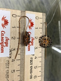 *Серьги Петли Одуванчик Черный Бриллиант цв Красное арт 2-108483-00-48-402 вес 3,89 г - фото 132592