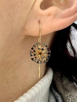 *Серьги Петли Одуванчик Черный Бриллиант цв Красное арт 2-108483-00-48-402 вес 3,89 г - фото 132593