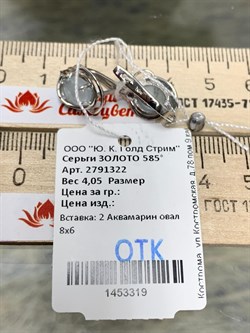 *Серьги Аквамарин цв белое арт. 2791322-319 вес 4,05 г - фото 133038