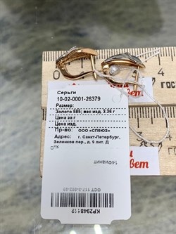 *Серьги Белый Фианит цв Красное 10-02-0001-26379-119 Вес 3,36 г - фото 133592 *Серьги Белый Фианит цв Красное 10-02-0001-26379-119 Вес 3,36 г - фото 133592