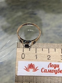 *Кольцо р.18 Черный Бр Синий Сапфир цв Красное арт. К0919-102/5-320 вес 1,84 г - фото 133895