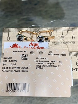 *Серьги Черный Бр Синий Сапфир цв Красное арт. С0919-102/5-198 вес 3,08 г - фото 133913 *Серьги Черный Бр Синий Сапфир цв Красное арт. С0919-102/5-198 вес 3,08 г - фото 133913