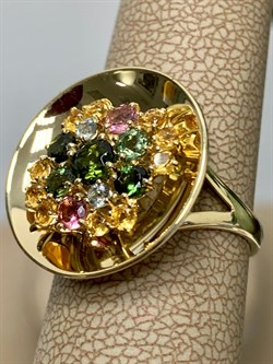 *Кольцо р.17 Турмалин Микс цв Лимонное арт. К320-6092М30-202 вес 4,5 г - фото 138053