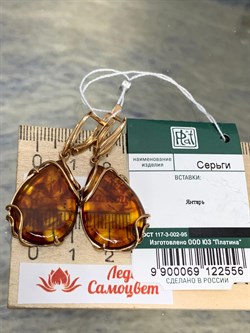 *Серьги Капля Янтарь цв Красное арт. 02-3658-00-271-1110-46-556 вес 6,21 г - фото 151445 *Серьги Капля Янтарь цв Красное арт. 02-3658-00-271-1110-46-556 вес 6,21 г - фото 151445