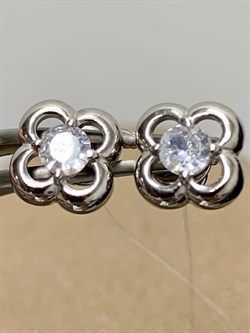 *Пусеты Клевер🍀 Белый Фианит арт. 02-1339/00КЦ-00-940 (вес 2,18 г) - фото 152559