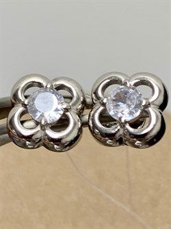 *Пусеты Клевер🍀 Белый Фианит арт. 02-1339/00КЦ-00-940 (вес 2,18 г) - фото 152561