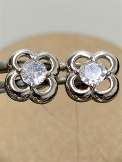 *Пусеты Клевер🍀 Белый Фианит арт. 02-1339/00КЦ-00-940 (вес 2,18 г) - фото 152563