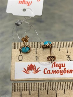 *Пусеты Бирюза Аризона цв Красное арт. 24693-112-420 (вес 1,28 г) - фото 153056