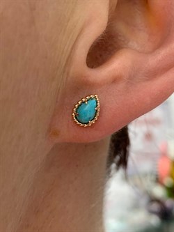 *Пусеты Бирюза Аризона цв Красное арт. 24693-112-420 (вес 1,28 г) - фото 153063