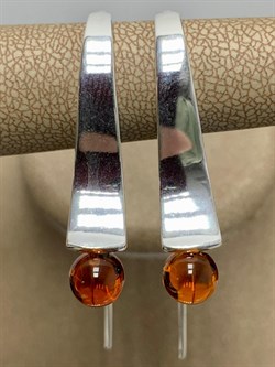 *Серьги Петли Коньячный Янтарь Шарики арт. 85020200401-189 Вес 5,11г - фото 154678
