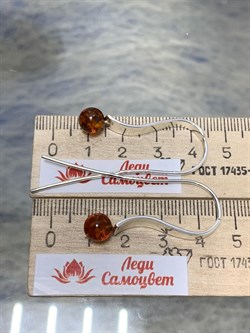 *Серьги Петли Коньячный Янтарь Шарики арт. 85020200401-189 Вес 5,11г - фото 154684