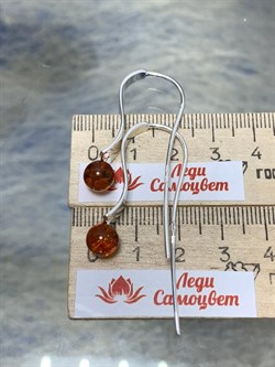 *Серьги Петли Коньячный Янтарь Шарики арт. 85020200401-189 Вес 5,11г - фото 154685