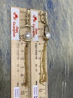 *Серьги Белый Жемчуг д.10-10,5 цв Лимонное арт. 02-2-776-0500-020-982 вес 11,04 г - фото 160937