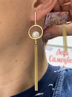 *Серьги Белый Жемчуг д.10-10,5 цв Лимонное арт. 02-2-776-0500-020-982 вес 11,04 г - фото 160940