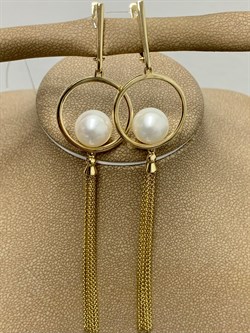 *Серьги Белый Жемчуг д.10-10,5 цв Лимонное арт. 02-2-776-0500-020-982 вес 11,04 г - фото 160941