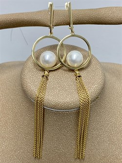 *Серьги Белый Жемчуг д.10-10,5 цв Лимонное арт. 02-2-776-0500-020-982 вес 11,04 г - фото 160943