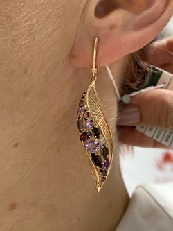 *Серьги Микс Родолит Аметист Дымчатый Кварц цв Красное арт. 02-3677-00-296-1110-46-167 вес 6,41 г - фото 161374 *Серьги Микс Родолит Аметист Дымчатый Кварц цв Красное арт. 02-3677-00-296-1110-46-167 вес 6,41 г - фото 161374