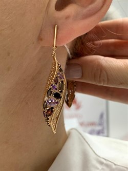 *Серьги Микс Родолит Аметист Дымчатый Кварц цв Красное арт. 02-3677-00-296-1110-46-167 вес 6,41 г - фото 161376 *Серьги Микс Родолит Аметист Дымчатый Кварц цв Красное арт. 02-3677-00-296-1110-46-167 вес 6,41 г - фото 161376