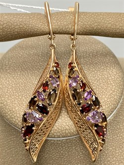 *Серьги Микс Родолит Аметист Дымчатый Кварц цв Красное арт. 02-3677-00-296-1110-46-167 вес 6,41 г - фото 161377 *Серьги Микс Родолит Аметист Дымчатый Кварц цв Красное арт. 02-3677-00-296-1110-46-167 вес 6,41 г - фото 161377