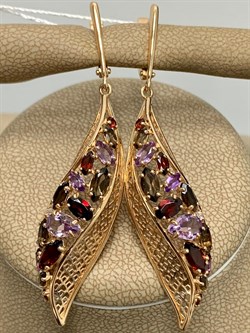 *Серьги Микс Родолит Аметист Дымчатый Кварц цв Красное арт. 02-3677-00-296-1110-46-167 вес 6,41 г - фото 161378 *Серьги Микс Родолит Аметист Дымчатый Кварц цв Красное арт. 02-3677-00-296-1110-46-167 вес 6,41 г - фото 161378