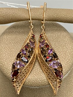 *Серьги Микс Родолит Аметист Дымчатый Кварц цв Красное арт. 02-3677-00-296-1110-46-167 вес 6,41 г - фото 161379 *Серьги Микс Родолит Аметист Дымчатый Кварц цв Красное арт. 02-3677-00-296-1110-46-167 вес 6,41 г - фото 161379