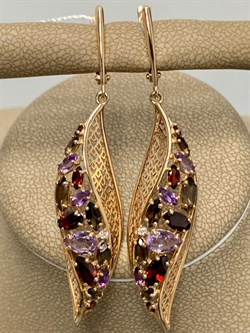 *Серьги Микс Родолит Аметист Дымчатый Кварц цв Красное арт. 02-3677-00-296-1110-46-167 вес 6,41 г - фото 161380 *Серьги Микс Родолит Аметист Дымчатый Кварц цв Красное арт. 02-3677-00-296-1110-46-167 вес 6,41 г - фото 161380