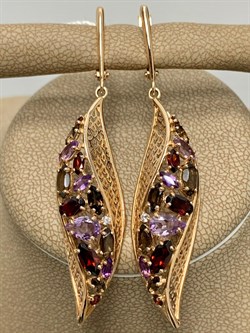 *Серьги Микс Родолит Аметист Дымчатый Кварц цв Красное арт. 02-3677-00-296-1110-46-167 вес 6,41 г - фото 161381 *Серьги Микс Родолит Аметист Дымчатый Кварц цв Красное арт. 02-3677-00-296-1110-46-167 вес 6,41 г - фото 161381