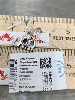 *Подвеска-Брелок Карабин Открывается Слоник Расти большой! арт. 1675Пк-893 вес 2,3 г - фото 164811