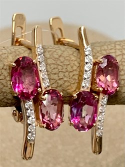 *Серьги Розовый Топаз цв Красное арт. С122-6110ТРз-722 вес 3,12 г - фото 167989