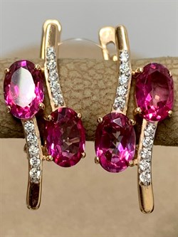 *Серьги Розовый Топаз цв Красное арт. С122-6110ТРз-722 вес 3,12 г - фото 167991