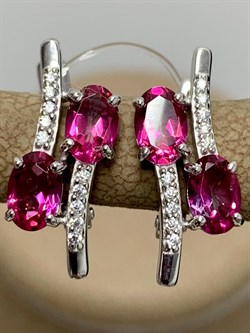 *Серьги Поцелуйчики Розовый Топаз арт. 02-3259/00ТР-00-945 вес 3,12 г - фото 169618