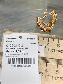 *Серьги Цитрин цв Красное арт. С120-2413Ц-003 вес 4,39 г - фото 171166 *Серьги Цитрин цв Красное арт. С120-2413Ц-003 вес 4,39 г - фото 171166