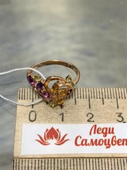 *Кольцо р.17 Цитрин Аметист Микс цв Красное арт. К120-3438М3-256 вес 2,25 г - фото 171204