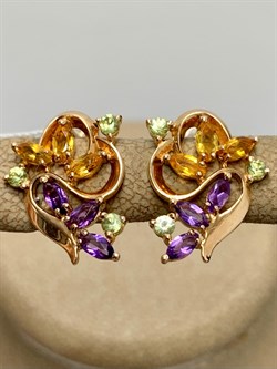 *Серьги Цитрин Аметист Микс цв Красное арт. С120-3438М3-195 вес 3,54 г - фото 171208