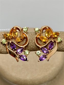 *Серьги Цитрин Аметист Микс цв Красное арт. С120-3438М3-195 вес 3,54 г - фото 171209
