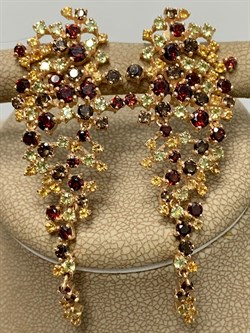 *Серьги Цитрин Гранат Микс цв Красное арт. С120-946М1-597 вес 11,11 г - фото 171216