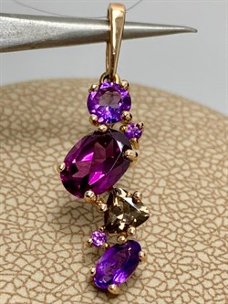 *Подвеска Родолит Аметист Микс цв Красное арт. П120-1368М1-996 вес 1,31 г - фото 171263