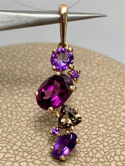 *Подвеска Родолит Аметист Микс цв Красное арт. П120-1368М1-996 вес 1,31 г - фото 171264