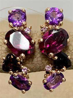 *Серьги Родолит Аметист Микс цв Красное арт. С120-1368М1-956 вес 3,97 г - фото 171272