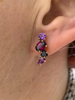 *Серьги Родолит Аметист Микс цв Красное арт. С120-1368М1-956 вес 3,97 г - фото 171276