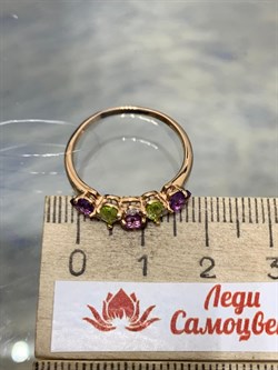 *Кольцо р.18 Хризолит Аметист Микс цв Красное арт. К122-1361М3-493 вес 1,95 г - фото 171291