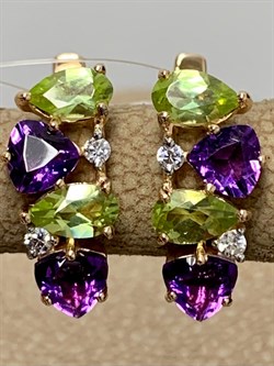 *Серьги Хризолит Аметист Микс цв Красное арт. С122-1361М3-611 вес 2,51 г - фото 171294