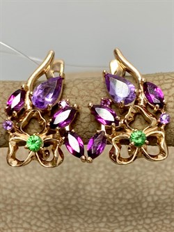 *Серьги Цаворит Аметист Микс цв Красное арт. С120-3447М8-567 вес 2,81 г - фото 171311